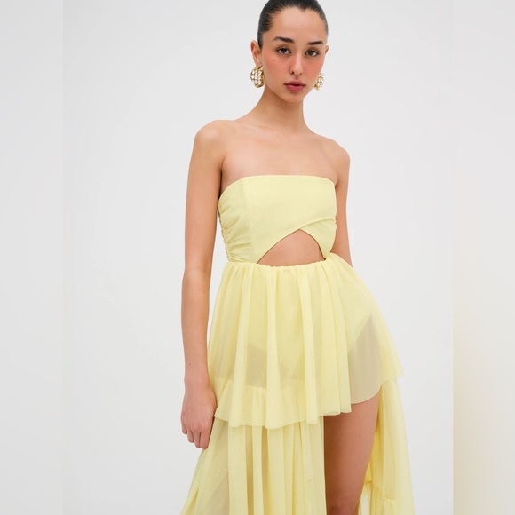 😍NWT For Love & Lemons Black Maxi ruffle strapless gown dress 😍❤️‍🔥New Years Eve - Picture 9 of 11